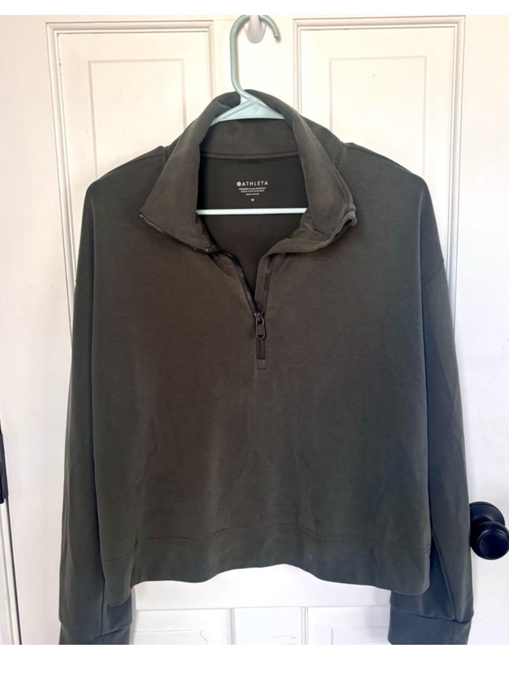 Athleta Woman Olive Zip-Front Quarter-Zip Pullover Lightweight